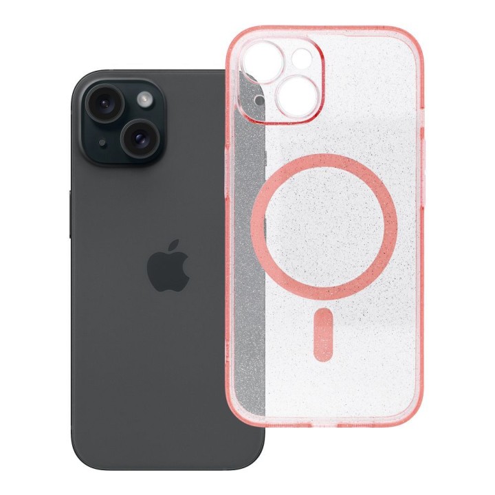 Etui na iPhone 15 Clear Mag Cover - Glitter (Str / Camera Protection) zgodne z MagSafe różowe glitter