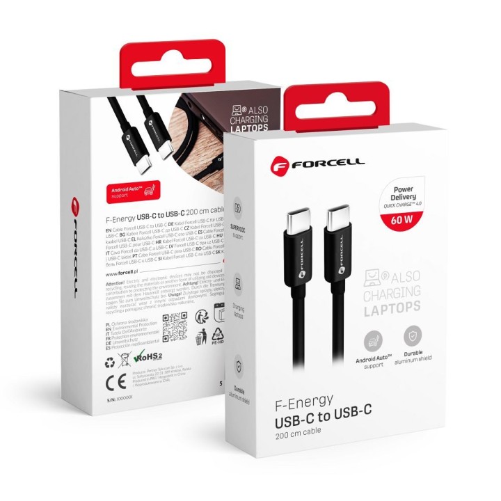 Кабель USB-C – USB-C Forcell F-Energy QC4.0 PD 3A 60W 2 m C338 чорний