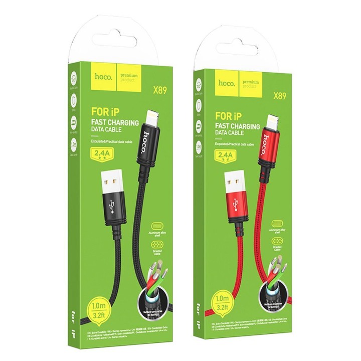 Кабель USB-A – Lightning Hoco 2,4A 1 m X89 чорний