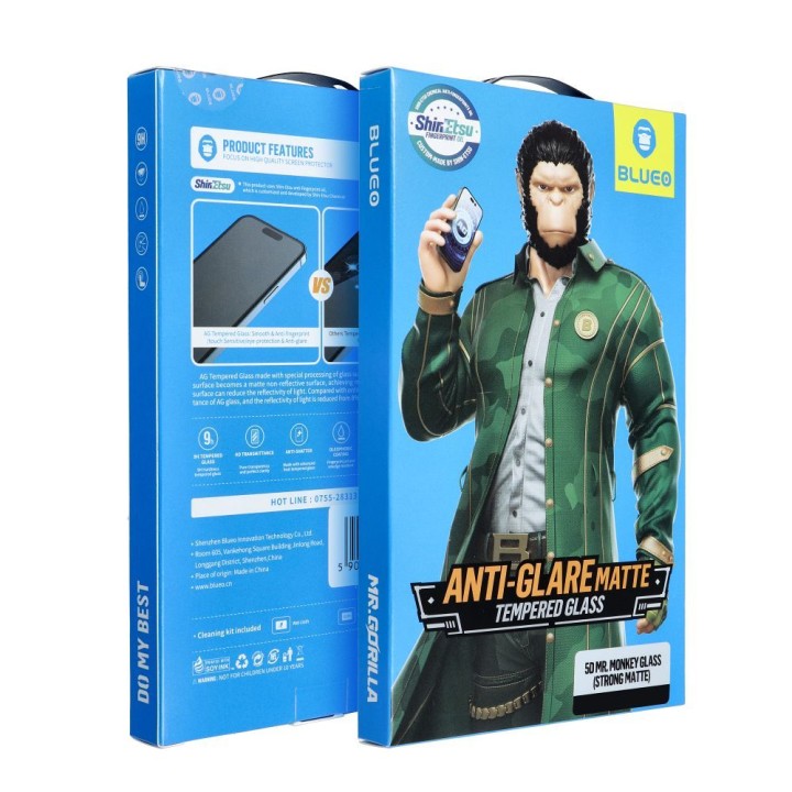 Szkło Hartowane 5D do iPhone 15 PRO MAX Mr. Monkey Glass czarne (Anti-Glare Strong Matte)