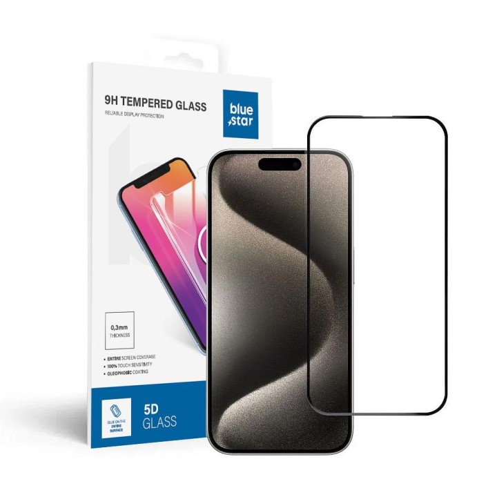Szkło hartowane 5D do iPhone 15 PRO (full glue) Blue Star czarne