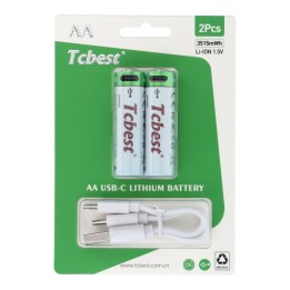 TCBEST перезаряжаемый аккумулятор R6 (AA) 950 mAh с разъемом тип C + кабель USB A для 2 x тип C 2 шт