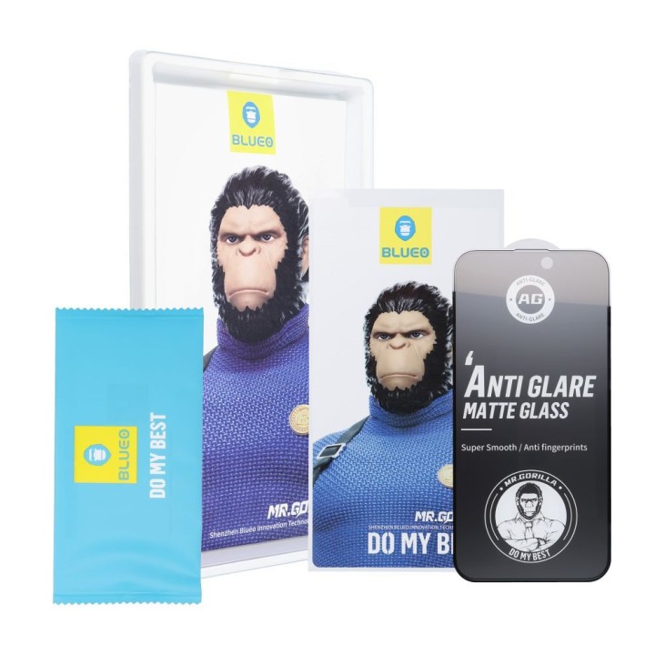 Szkło Hartowane 5D do iPhone 15 PRO MAX Mr. Monkey Glass czarne (Anti-Glare Strong Matte)