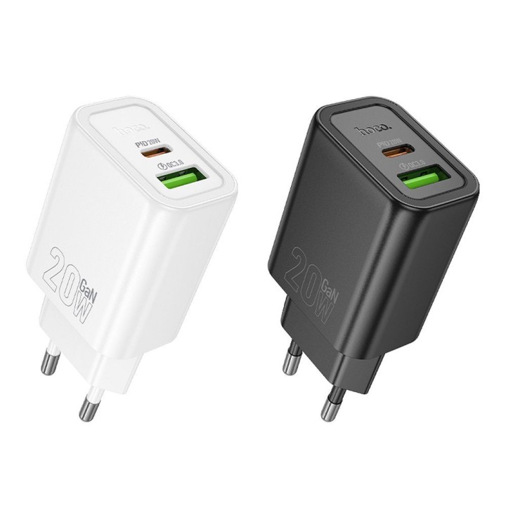Wall charger for phone Hoco USB A + USB C QC3.0 PD 3A 20W N61 black