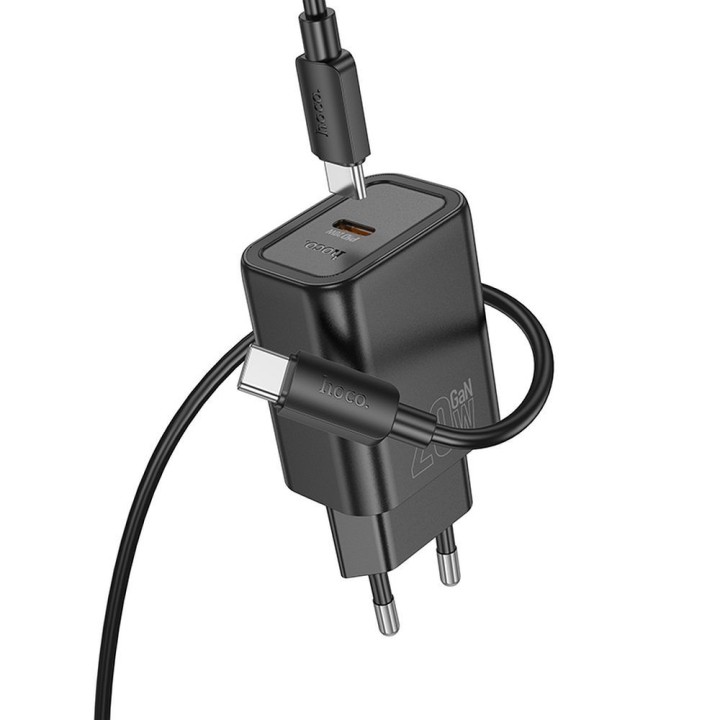 Мережевий зарядний пристрій для телефону Hoco USB C QC PD 20W + кабель USB-C – Lightning N60 чорний