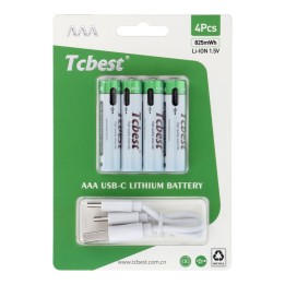 TCBEST перезаряжаемый аккумулятор R3 (AAA) 550 mAh с разъемом тип C + кабель USB A для 4 x тип C 4 шт