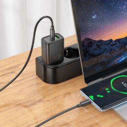 Сетевое зарядное устройство для телефона Hoco USB C QC PD 20W + кабель USB-C – USB-C N60 белое
