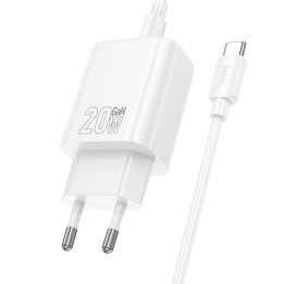 Мережевий зарядний пристрій для телефону Hoco USB A + USB C QC3.0 PD 3A 20W + кабель USB-C – USB-C N61 білий