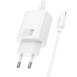 Wall charger for phone Hoco USB C QC PD 30W + USB-C to Lightning cable N62 white