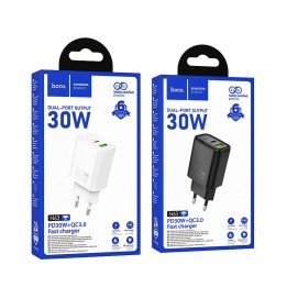 Wall charger for phone Hoco USB A + USB C QC3.0 PD 3A 30W N63 black