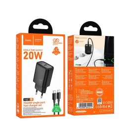 Wall charger for phone Hoco USB C QC PD 20W + USB-C to USB-C cable N60 black