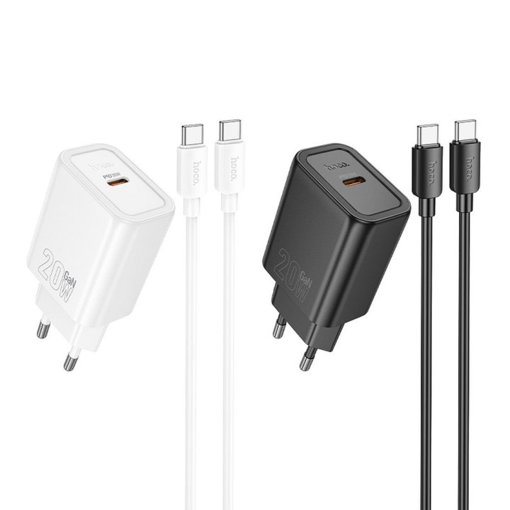 Wall charger for phone Hoco USB C QC PD 20W + USB-C to USB-C cable N60 black