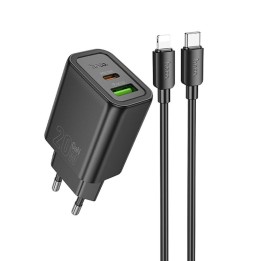 Сетевое зарядное устройство для телефона Hoco USB A + USB C QC3.0 PD 3A 20W + кабель USB-C – Lightning N61 черное
