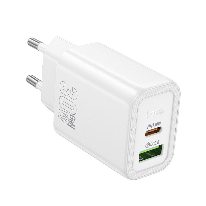 Мережевий зарядний пристрій для телефону Hoco USB A + USB C QC3.0 PD 3A 30W N63 білий
