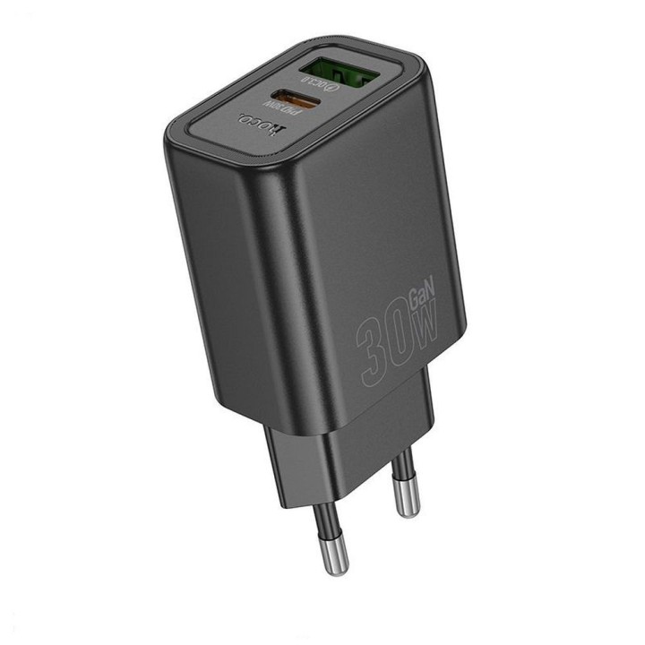 Wall charger for phone Hoco USB A + USB C QC3.0 PD 3A 30W N63 black
