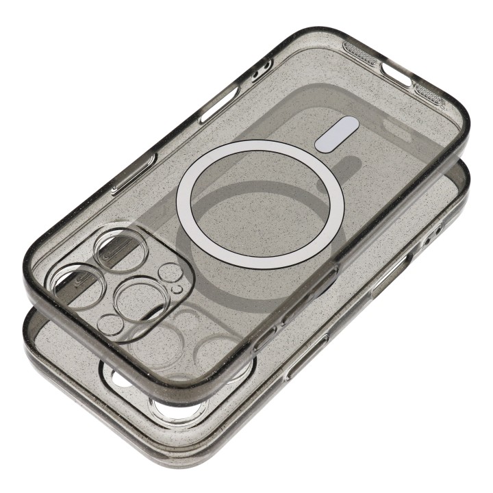Case for Samsung S25 Clear Mag Cover - Glitter (Str) MagSafe compatible black glitter