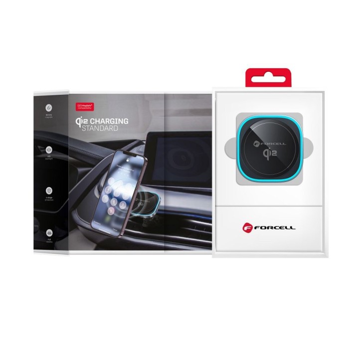 Wireless car phone holder MagSafe compatible Forcell F-Grip Air Mag F-07 Qi2 15W for the air vent silver