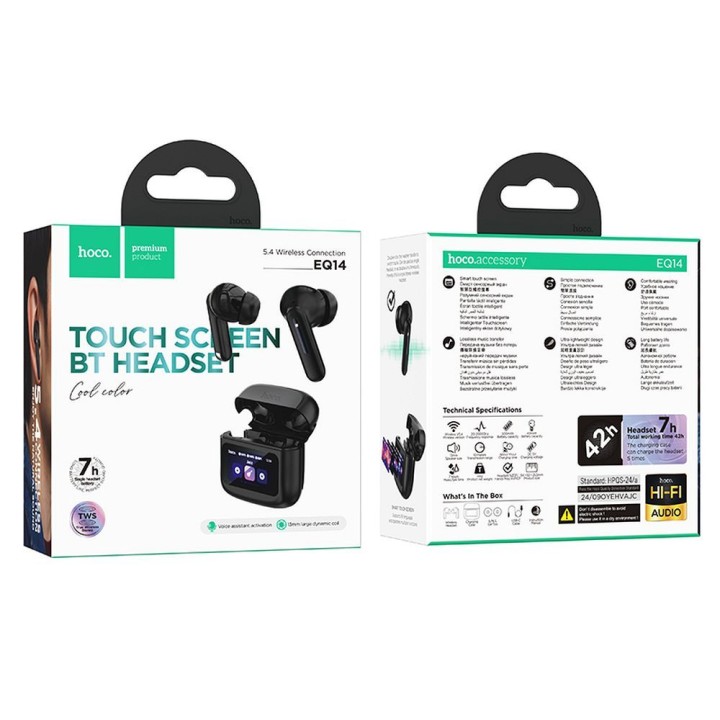 Wireless in-ear headphones Hoco with touch screen TWS EQ14 black