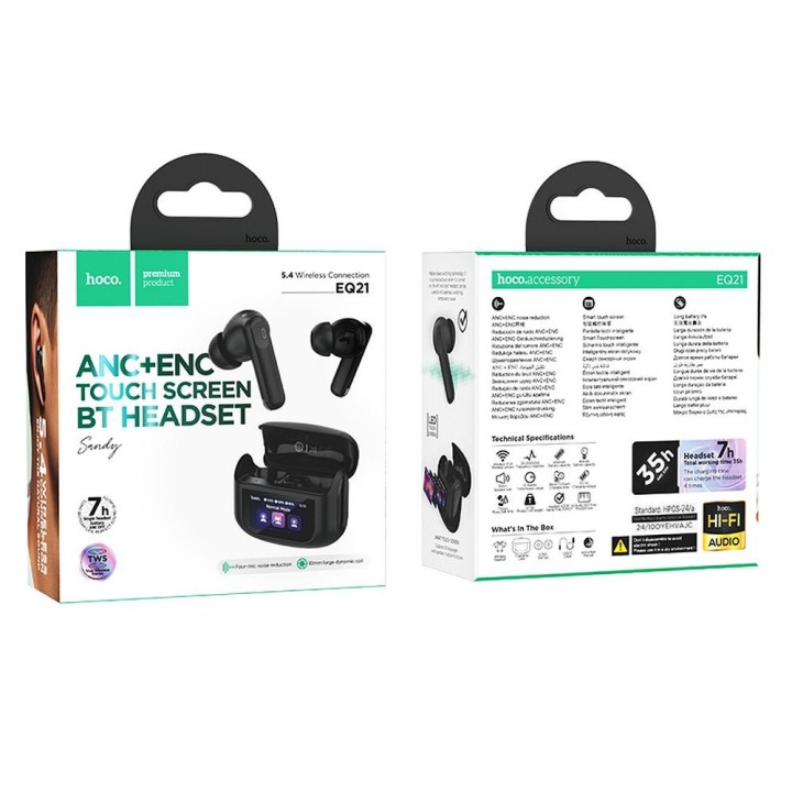 Wireless in-ear headphones Hoco with touch screen TWS ANC ENC EQ21 black