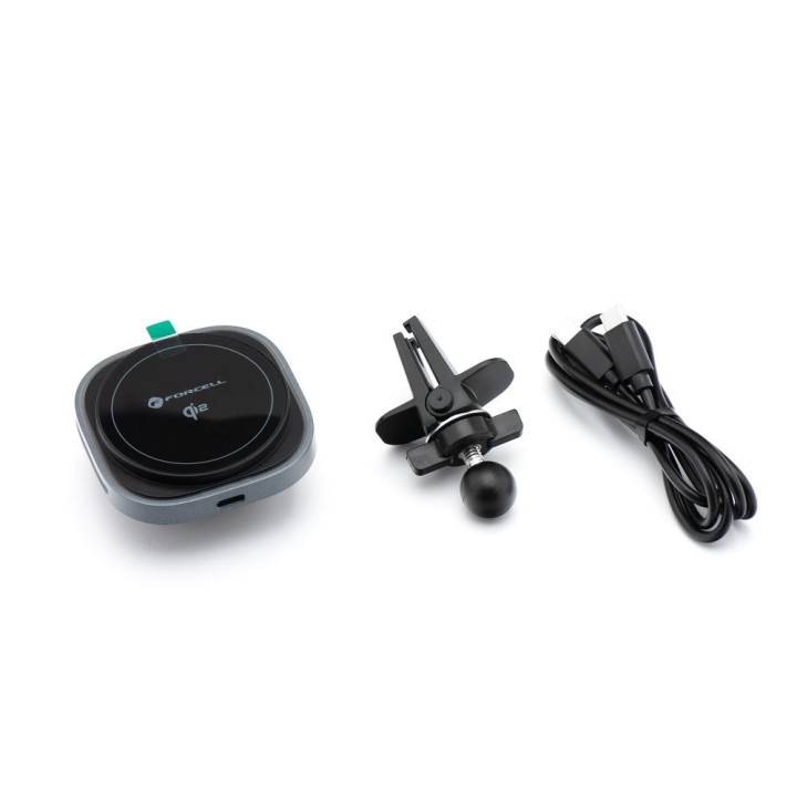 Uchwyt na telefon do samochodu indukcyjny zgodny z MagSafe Forcell F-Grip Air Mag F-07 Qi2 15W do kratki srebrny