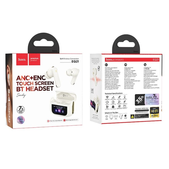 Wireless in-ear headphones Hoco with touch screen TWS ANC ENC EQ21 white