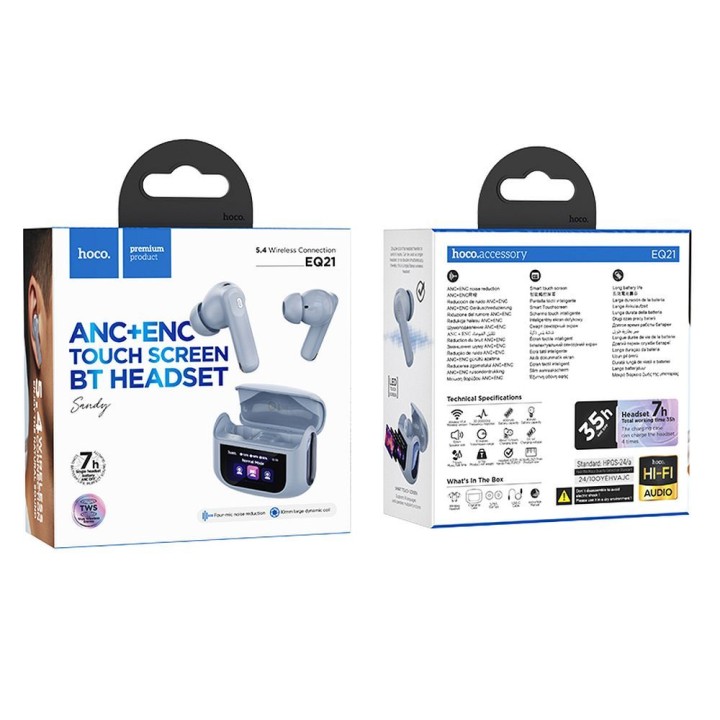 Wireless in-ear headphones Hoco with touch screen TWS ANC ENC EQ21 blue