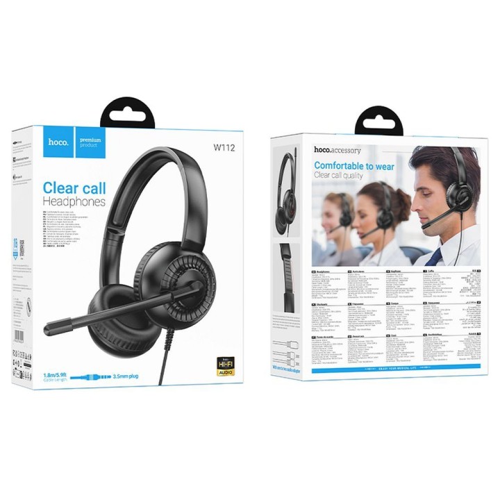 Wired on-ear headphones Jack 3,5 mm Hoco W112 black