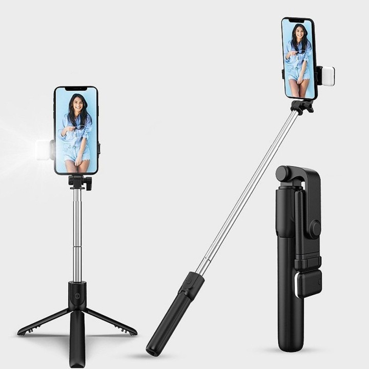 Selfie holder with wireless remote control tripod R1S black