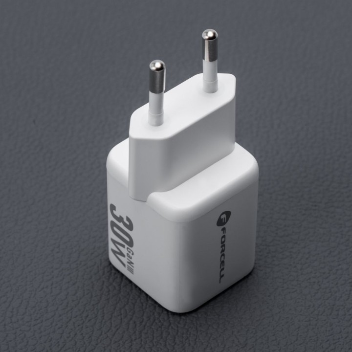 Wall charger for phone Forcell F-Energy Mini GaN III USB C + USB A QC4.0 PD 30W VT-35 white 0INT