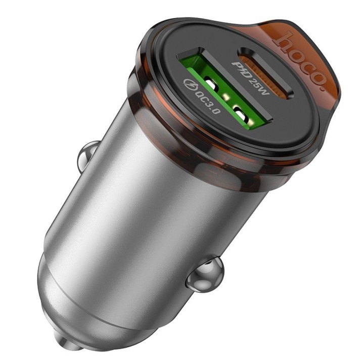 Car charger Hoco USB A + USB C QC3.0 PD 43W NZ16A grey