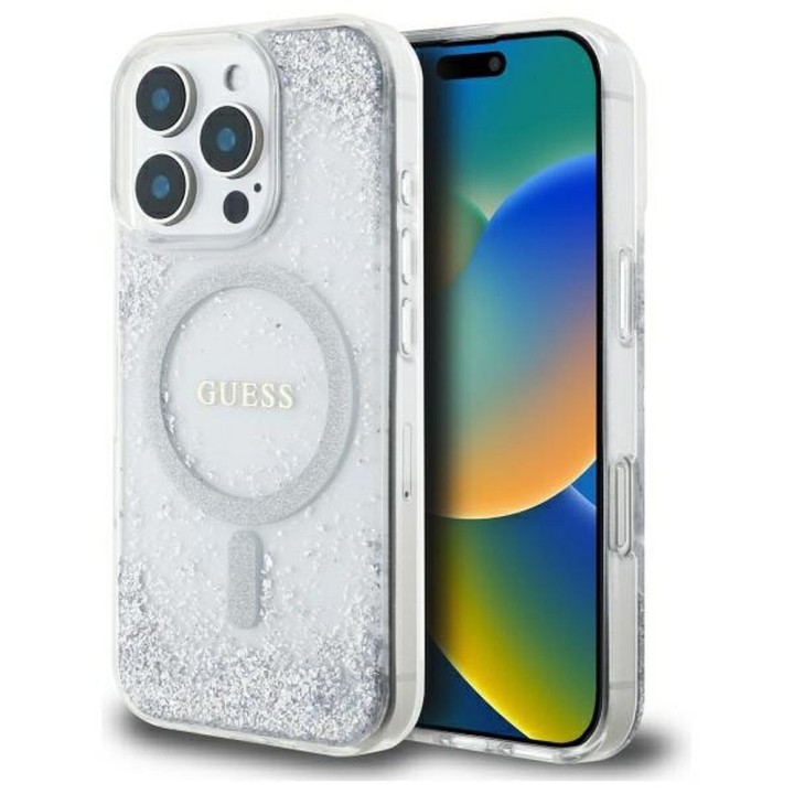 GUESS чехол для IPHONE 16 Pro совместимый с MagSafe GUHMP16LRGRGES (Resin Gradient Glitter) серебристый