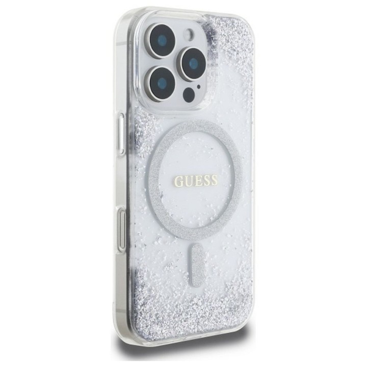 GUESS чехол для IPHONE 16 Pro совместимый с MagSafe GUHMP16LRGRGES (Resin Gradient Glitter) серебристый