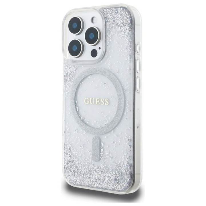 GUESS case for IPHONE 16 Pro compatible with MagSafe GUHMP16LRGRGES (Resin Gradient Glitter) silver