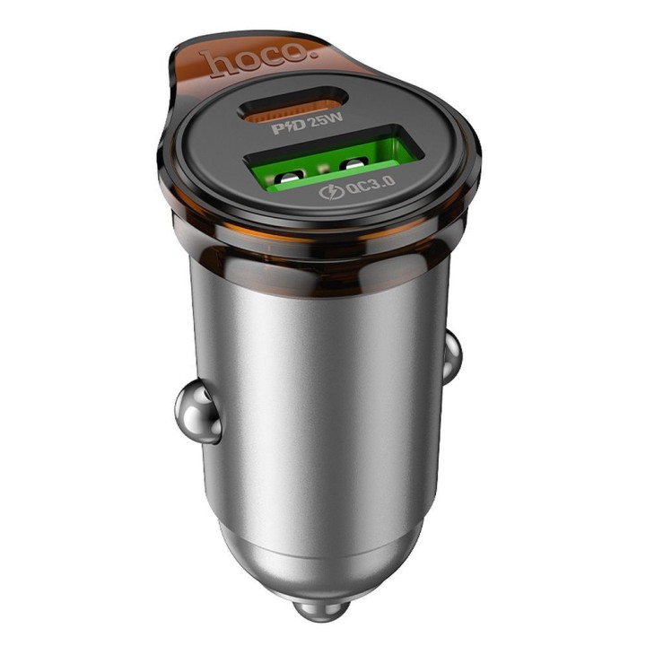 Автомобильное зарядное устройство Hoco USB A + USB C QC3.0 PD 43W NZ16A серое