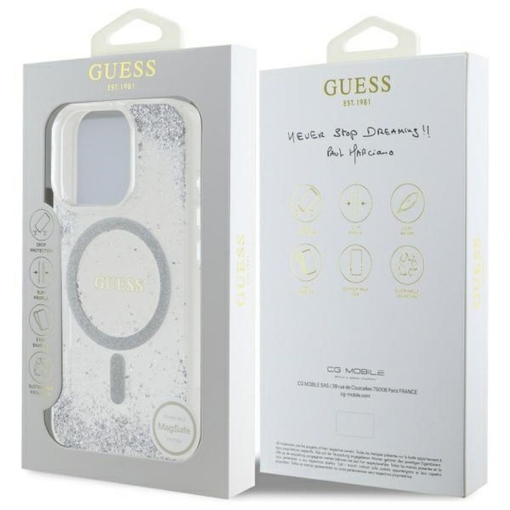 GUESS case for IPHONE 16 Pro compatible with MagSafe GUHMP16LRGRGES (Resin Gradient Glitter) silver