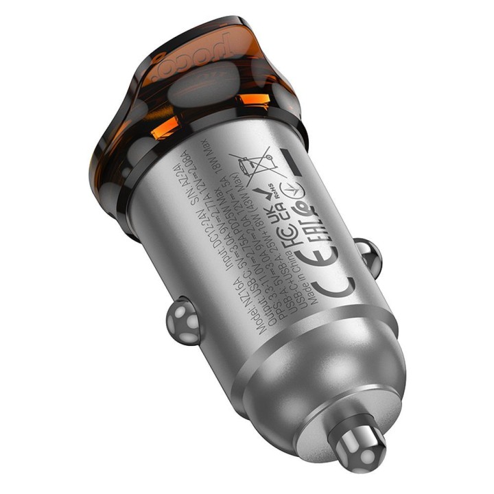 Car charger Hoco USB A + USB C QC3.0 PD 43W NZ16A grey