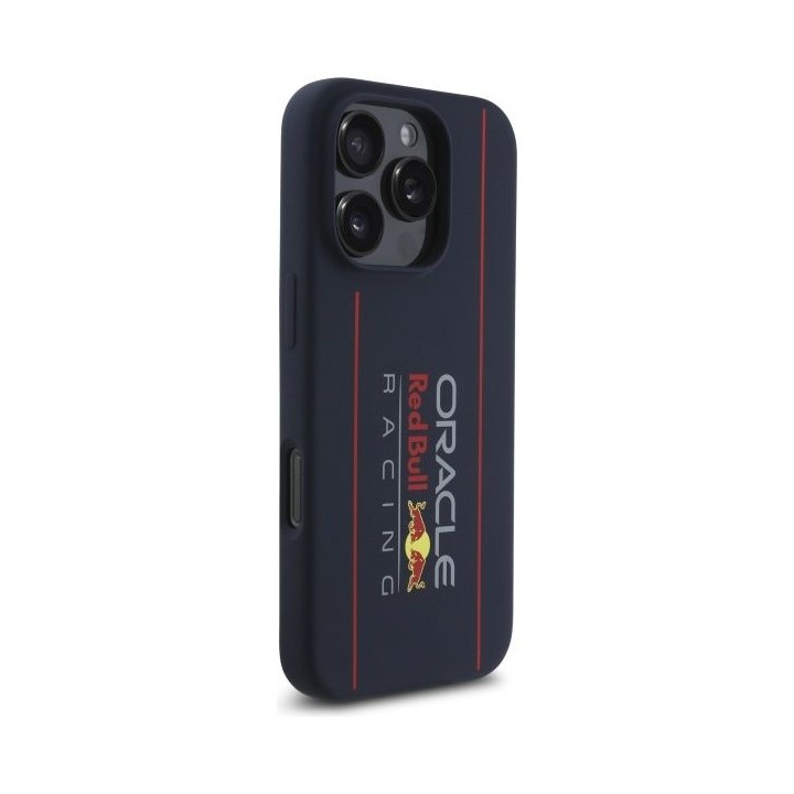 RED BULL case for IPHONE 16 Pro compatible with MagSafe RBHMP16L24SIOLRV (Silicone Oversize Vertical Logo) navy blue