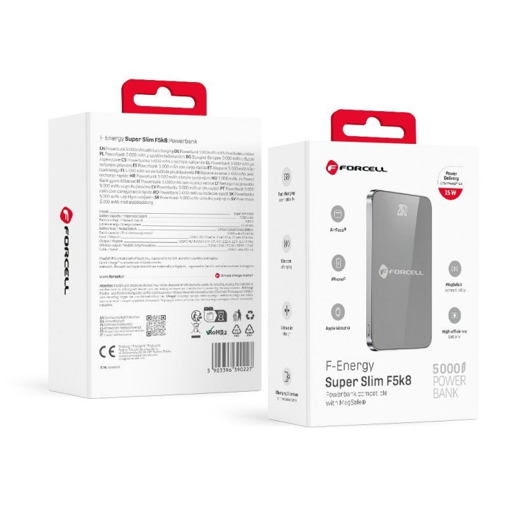 Повербанк совместимый с MagSafe Forcell F-Energy SuperSlim F5K8 QC4.0 PD3.0 15W 5000 mAh серый 0INT