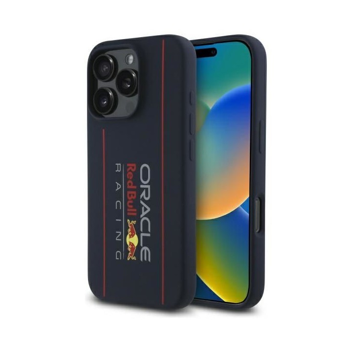 RED BULL case for IPHONE 16 Pro compatible with MagSafe RBHMP16L24SIOLRV (Silicone Oversize Vertical Logo) navy blue