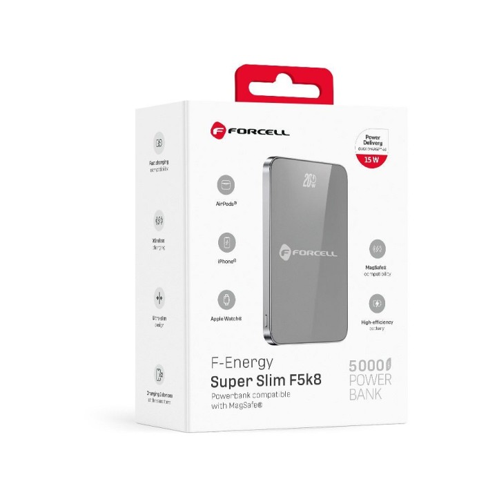 Повербанк сумісний з MagSafe Forcell F-Energy SuperSlim F5K8 QC4.0 PD3.0 15W 5000 mAh сірий 0INT