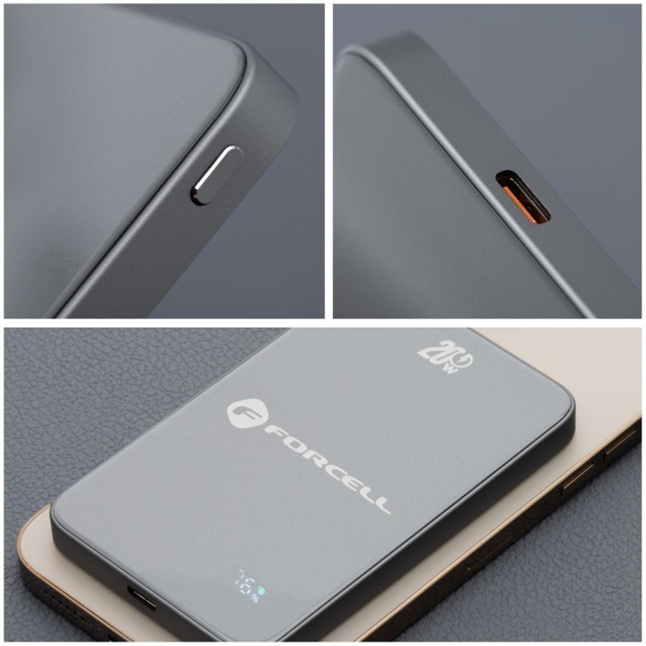 Powerbank zgodny z MagSafe Forcell F-Energy SuperSlim F5K8 QC4.0 PD3.0 15W 5000 mAh szary 0INT