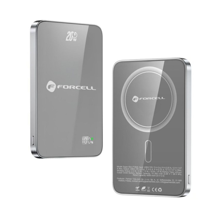 Повербанк сумісний з MagSafe Forcell F-Energy SuperSlim F5K8 QC4.0 PD3.0 15W 5000 mAh сірий 0INT