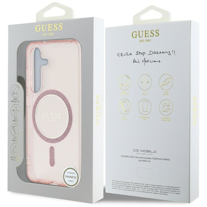GUESS case for SAMSUNG S25 GUHMS25SHFGEREP (Magnetic IML Glitter Circle) pink