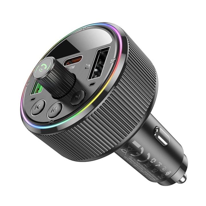 Автомобільний трансмітер bluetooth Hoco 2 x USB A + USB C QC3.0 PD 30W E82 чорний