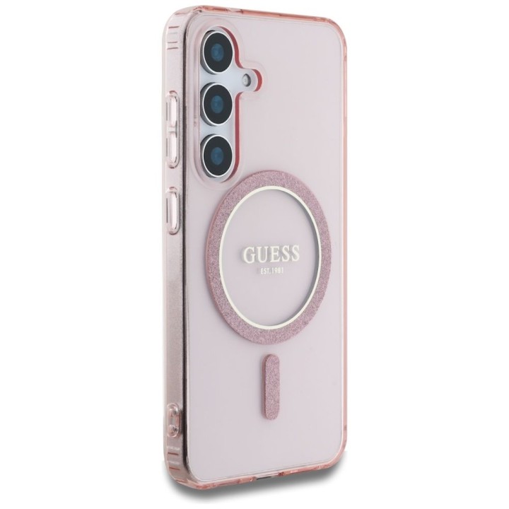 GUESS case for SAMSUNG S25 GUHMS25SHFGEREP (Magnetic IML Glitter Circle) pink