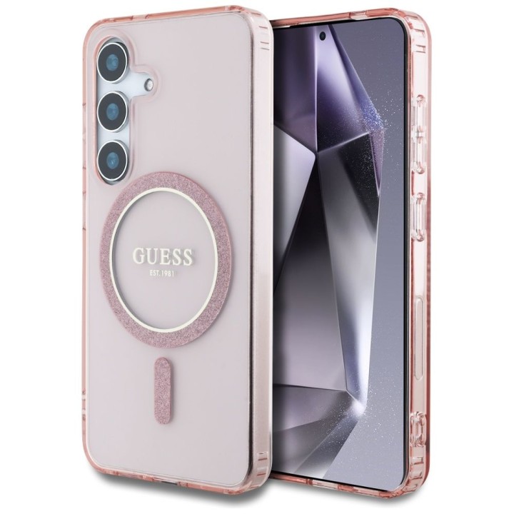GUESS case for SAMSUNG S25 GUHMS25SHFGEREP (Magnetic IML Glitter Circle) pink