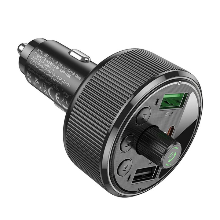 Transmiter samochodowy bluetooth Hoco 2 x USB A + USB C QC3.0 PD 30W E82 czarny
