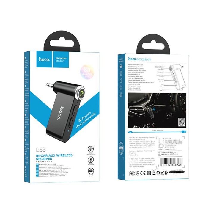 Receiver AUX Hoco Bluetooth Jack 3,5 mm E58 black