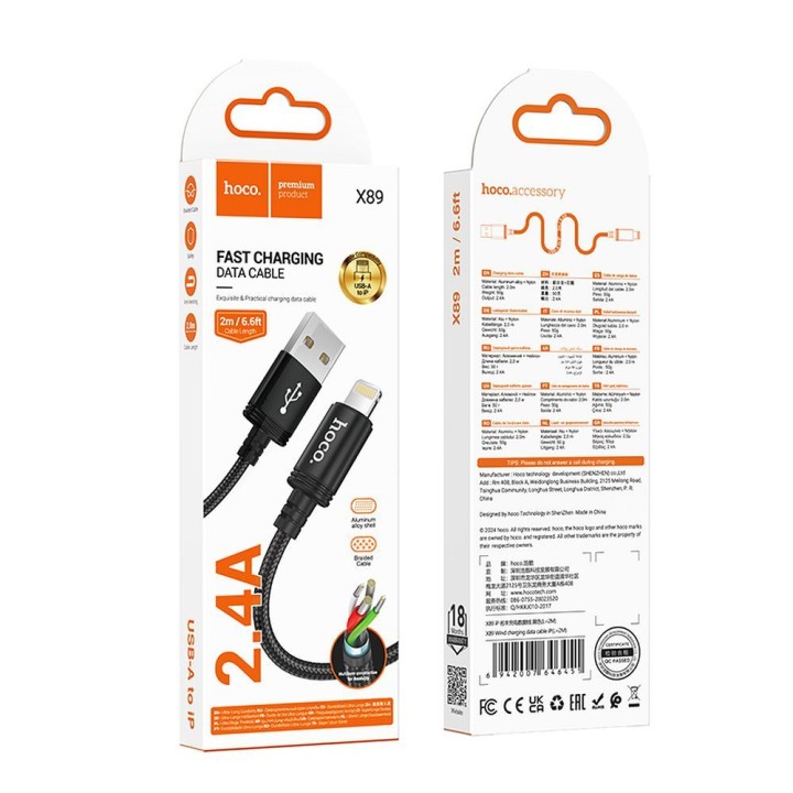 Kabel USB A do Lightning Hoco 2,4A 2 m X89 czarny
