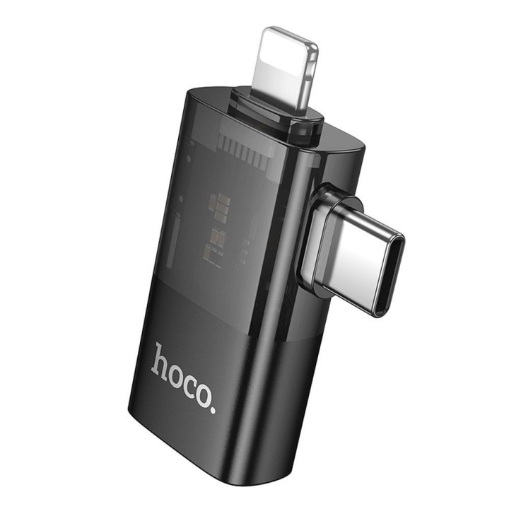 Адаптер OTG 2 в 1 Lightning / USB C – USB A Hoco UA36E чорний